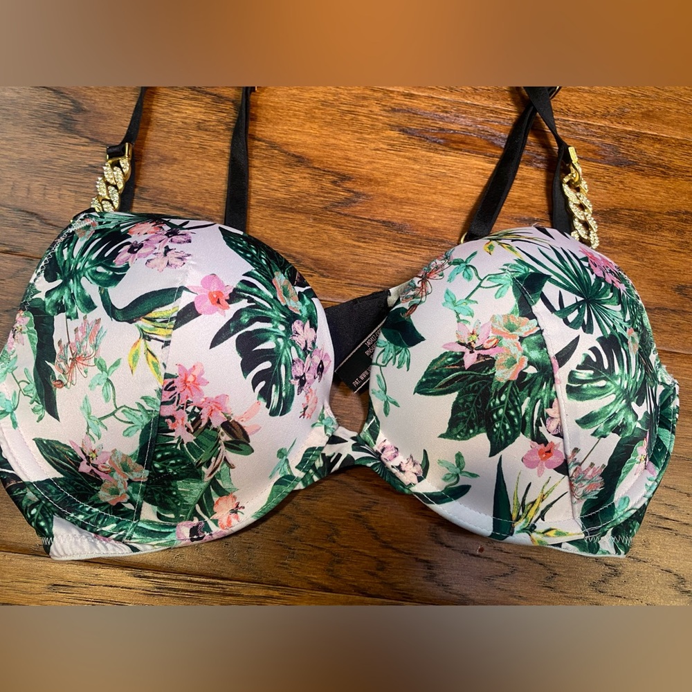 Victoria's Secret Tropical Floral Bra - Black‎ and Green